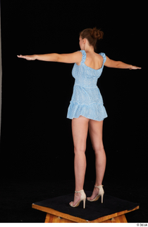  Stacy Cruz beige high heels blue short dress casual dressed t poses whole body 0004.jpg